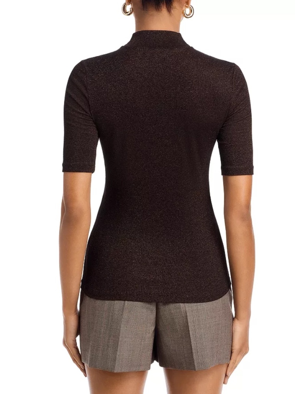 NWT FRAME Lurex Turtle/mockneck Tee Americano Brown Metallic Knit Top Size M - Picture 9 of 14